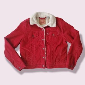 Levi's | EUC Red Corduroy Sherpa Lined Trucker Jacket Size M